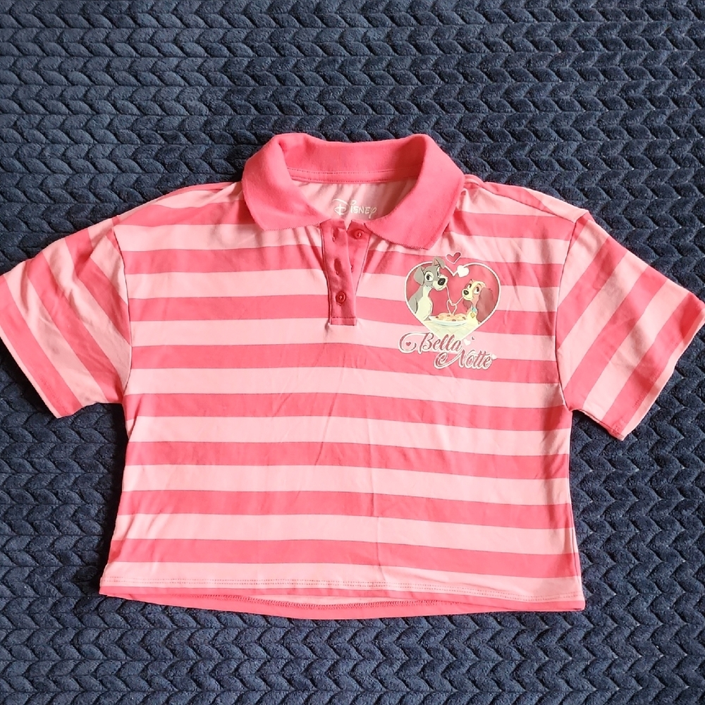Disney Pink Striped Cropped Polo Shirt
